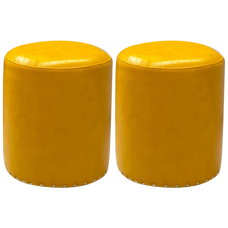 Modern PU Leather Pouf Chair Plain Cylinder Shape Nailhead Trim Sherpa Pouf 13"L x 13"W x 16"H Yellow 2 Piece Set Clearhalo 'furn' 'furn_ottomans_poufs' 'Furniture' 'Living Room Furniture' 'Ottomans & Poufs' 'ottomans_poufs' 5943376