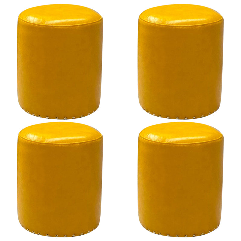 Modern PU Leather Pouf Chair Plain Cylinder Shape Nailhead Trim Sherpa Pouf 13"L x 13"W x 16"H Yellow 4 Piece Set Clearhalo 'furn' 'furn_ottomans_poufs' 'Furniture' 'Living Room Furniture' 'Ottomans & Poufs' 'ottomans_poufs' 5943377