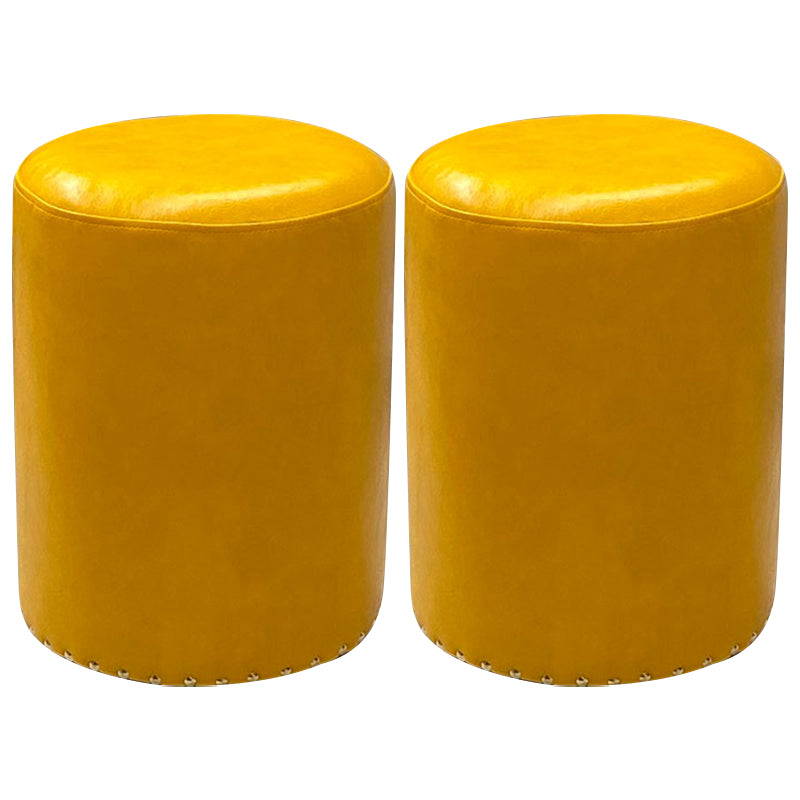 Modern PU Leather Pouf Chair Plain Cylinder Shape Nailhead Trim Sherpa Pouf 13"L x 13"W x 18"H Yellow 2 Piece Set Clearhalo 'furn' 'furn_ottomans_poufs' 'Furniture' 'Living Room Furniture' 'Ottomans & Poufs' 'ottomans_poufs' 5943379