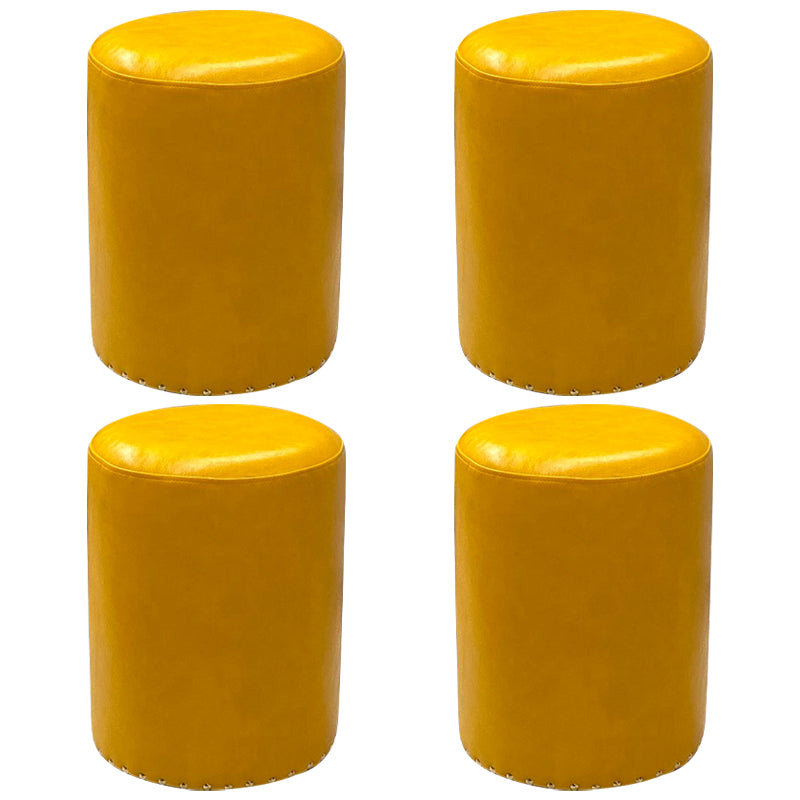 Modern PU Leather Pouf Chair Plain Cylinder Shape Nailhead Trim Sherpa Pouf 13"L x 13"W x 18"H Yellow 4 Piece Set Clearhalo 'furn' 'furn_ottomans_poufs' 'Furniture' 'Living Room Furniture' 'Ottomans & Poufs' 'ottomans_poufs' 5943380