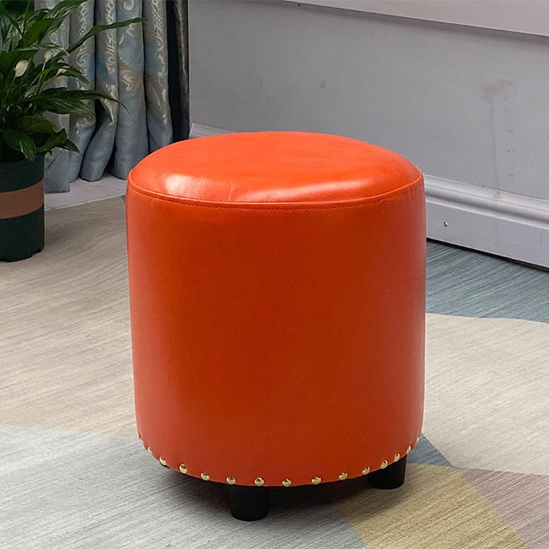 Modern PU Leather Pouf Chair Plain Cylinder Shape Nailhead Trim Sherpa Pouf 13"L x 13"W x 14"H Orange 1 Piece Clearhalo 'furn' 'furn_ottomans_poufs' 'Furniture' 'Living Room Furniture' 'Ottomans & Poufs' 'ottomans_poufs' 5943381