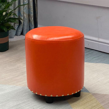 Modern PU Leather Pouf Chair Plain Cylinder Shape Nailhead Trim Sherpa Pouf 13"L x 13"W x 14"H Orange 1 Piece Clearhalo 'furn' 'furn_ottomans_poufs' 'Furniture' 'Living Room Furniture' 'Ottomans & Poufs' 'ottomans_poufs' 5943381