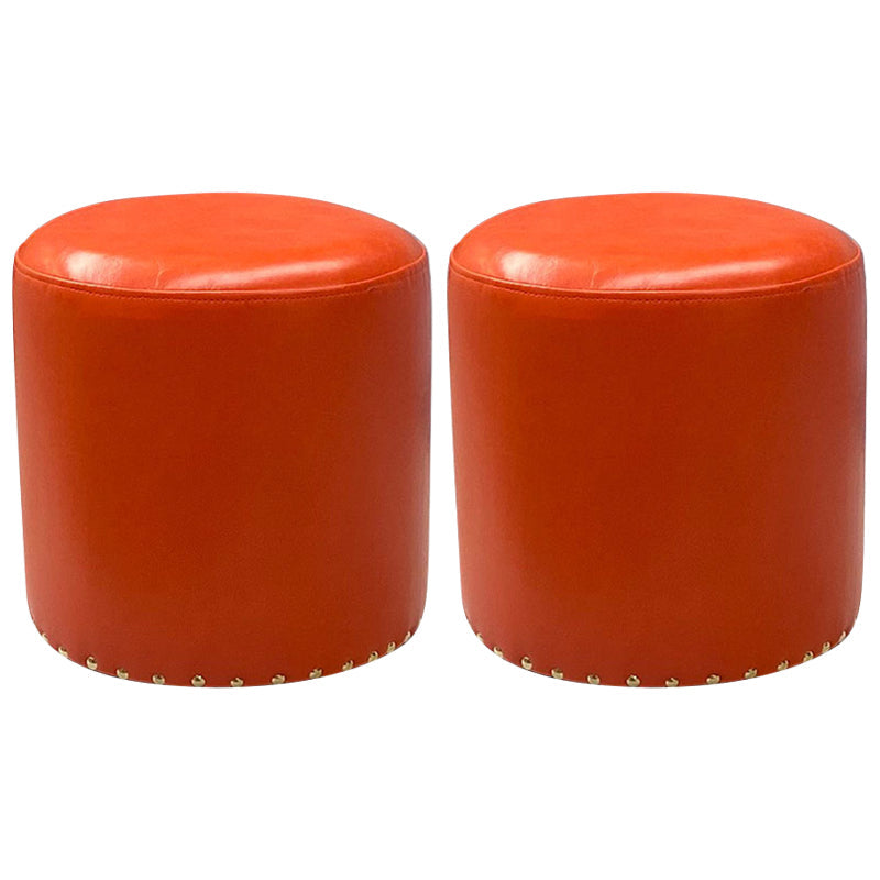 Modern PU Leather Pouf Chair Plain Cylinder Shape Nailhead Trim Sherpa Pouf 13"L x 13"W x 14"H Orange 2 Piece Set Clearhalo 'furn' 'furn_ottomans_poufs' 'Furniture' 'Living Room Furniture' 'Ottomans & Poufs' 'ottomans_poufs' 5943382