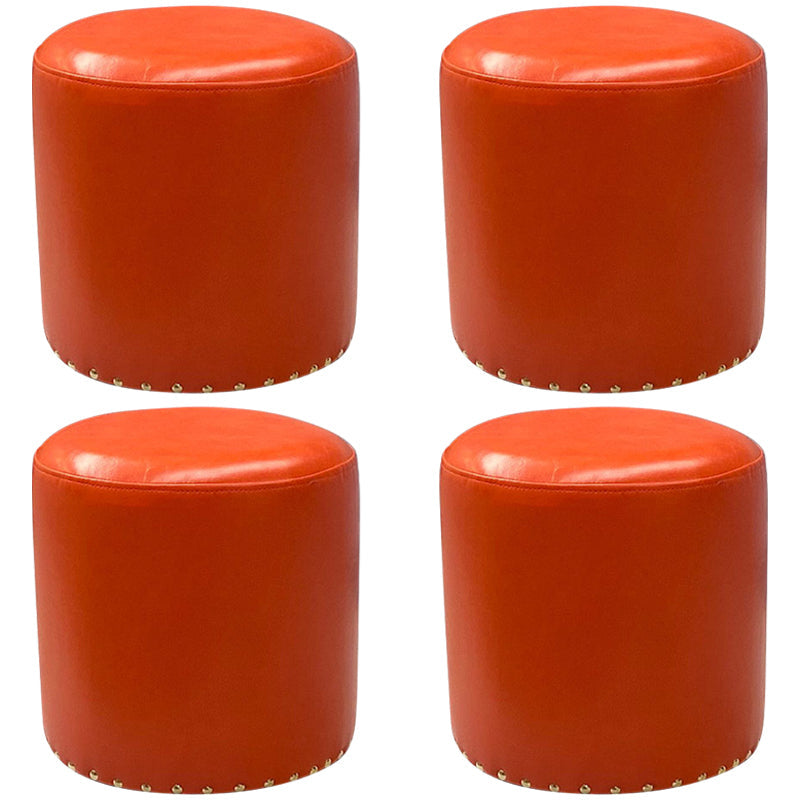 Modern PU Leather Pouf Chair Plain Cylinder Shape Nailhead Trim Sherpa Pouf 13"L x 13"W x 14"H Orange 4 Piece Set Clearhalo 'furn' 'furn_ottomans_poufs' 'Furniture' 'Living Room Furniture' 'Ottomans & Poufs' 'ottomans_poufs' 5943383