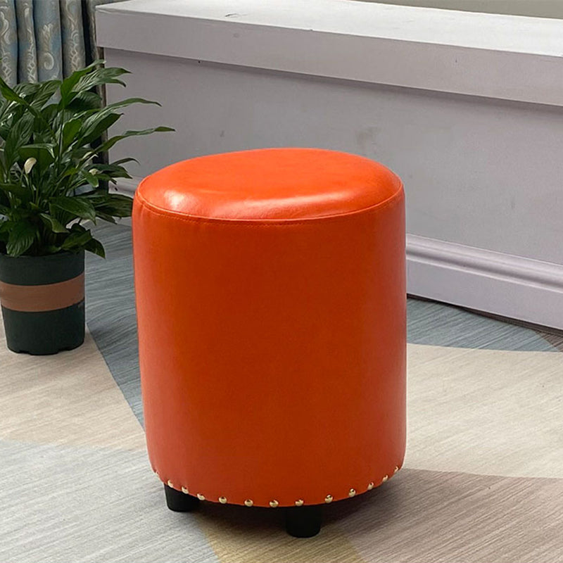 Modern PU Leather Pouf Chair Plain Cylinder Shape Nailhead Trim Sherpa Pouf 13"L x 13"W x 16"H Orange 1 Piece Clearhalo 'furn' 'furn_ottomans_poufs' 'Furniture' 'Living Room Furniture' 'Ottomans & Poufs' 'ottomans_poufs' 5943384