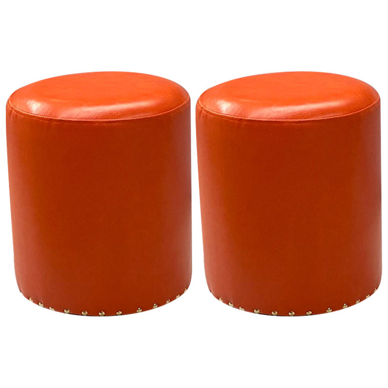 Modern PU Leather Pouf Chair Plain Cylinder Shape Nailhead Trim Sherpa Pouf 13"L x 13"W x 16"H Orange 2 Piece Set Clearhalo 'furn' 'furn_ottomans_poufs' 'Furniture' 'Living Room Furniture' 'Ottomans & Poufs' 'ottomans_poufs' 5943385