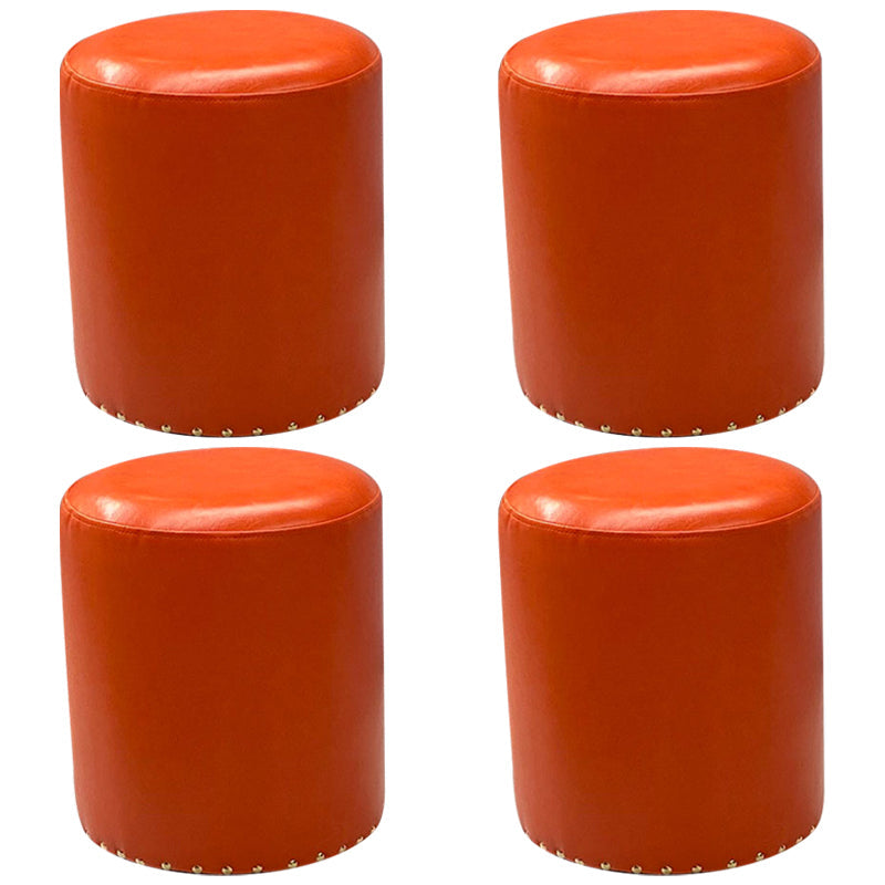 Modern PU Leather Pouf Chair Plain Cylinder Shape Nailhead Trim Sherpa Pouf 13"L x 13"W x 16"H Orange 4 Piece Set Clearhalo 'furn' 'furn_ottomans_poufs' 'Furniture' 'Living Room Furniture' 'Ottomans & Poufs' 'ottomans_poufs' 5943386