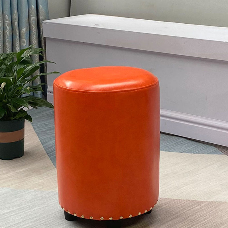 Modern PU Leather Pouf Chair Plain Cylinder Shape Nailhead Trim Sherpa Pouf 13"L x 13"W x 18"H Orange 1 Piece Clearhalo 'furn' 'furn_ottomans_poufs' 'Furniture' 'Living Room Furniture' 'Ottomans & Poufs' 'ottomans_poufs' 5943387