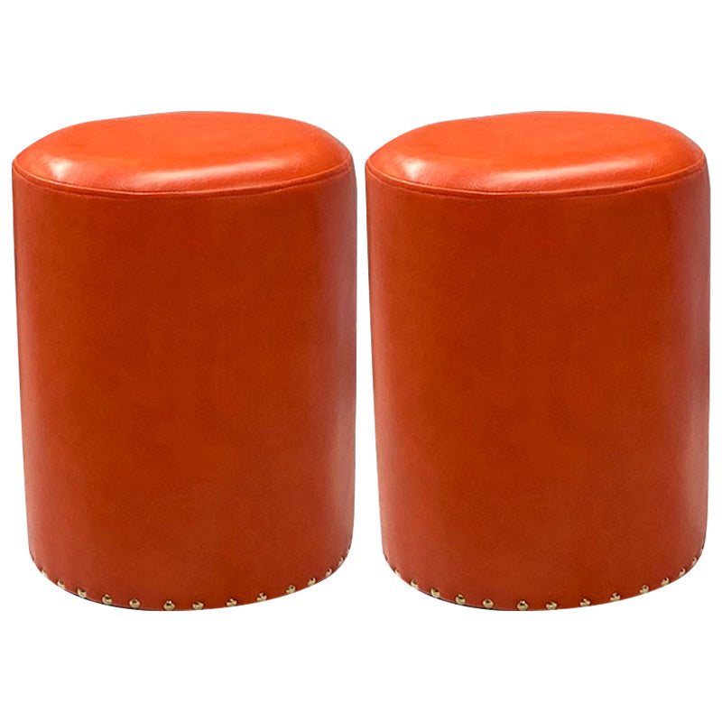 Modern PU Leather Pouf Chair Plain Cylinder Shape Nailhead Trim Sherpa Pouf 13"L x 13"W x 18"H Orange 2 Piece Set Clearhalo 'furn' 'furn_ottomans_poufs' 'Furniture' 'Living Room Furniture' 'Ottomans & Poufs' 'ottomans_poufs' 5943388
