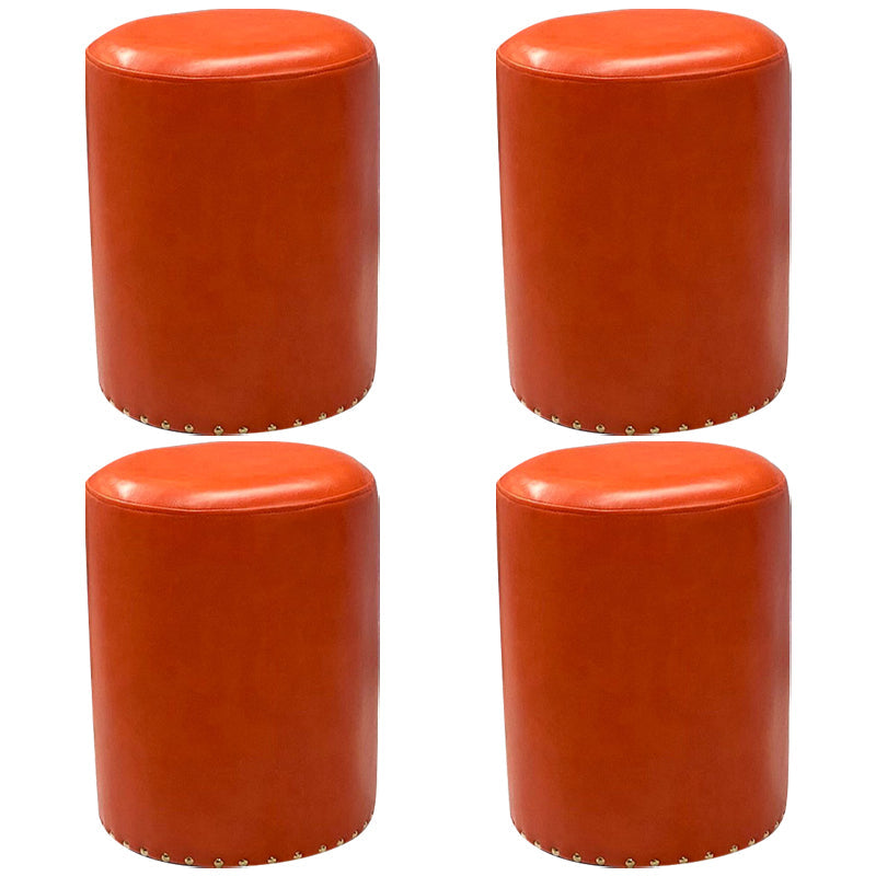 Modern PU Leather Pouf Chair Plain Cylinder Shape Nailhead Trim Sherpa Pouf 13"L x 13"W x 18"H Orange 4 Piece Set Clearhalo 'furn' 'furn_ottomans_poufs' 'Furniture' 'Living Room Furniture' 'Ottomans & Poufs' 'ottomans_poufs' 5943389