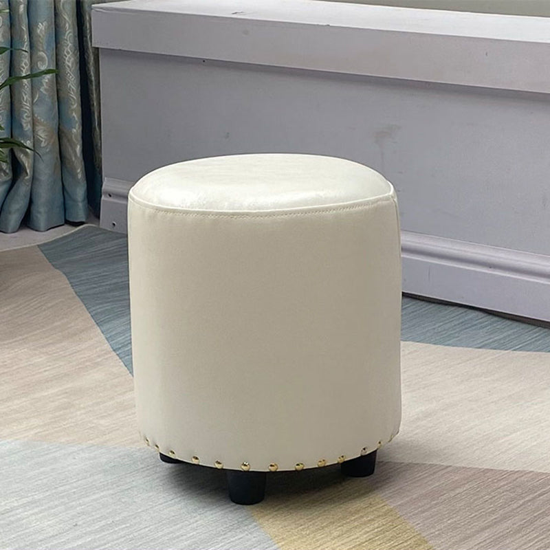 Modern PU Leather Pouf Chair Plain Cylinder Shape Nailhead Trim Sherpa Pouf 13"L x 13"W x 14"H White 1 Piece Clearhalo 'furn' 'furn_ottomans_poufs' 'Furniture' 'Living Room Furniture' 'Ottomans & Poufs' 'ottomans_poufs' 5943390
