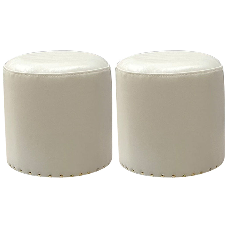 Modern PU Leather Pouf Chair Plain Cylinder Shape Nailhead Trim Sherpa Pouf 13"L x 13"W x 14"H White 2 Piece Set Clearhalo 'furn' 'furn_ottomans_poufs' 'Furniture' 'Living Room Furniture' 'Ottomans & Poufs' 'ottomans_poufs' 5943391