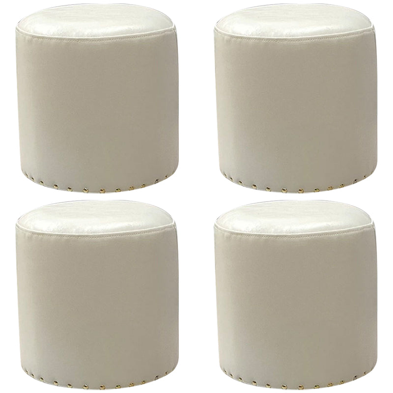 Modern PU Leather Pouf Chair Plain Cylinder Shape Nailhead Trim Sherpa Pouf 13"L x 13"W x 14"H White 4 Piece Set Clearhalo 'furn' 'furn_ottomans_poufs' 'Furniture' 'Living Room Furniture' 'Ottomans & Poufs' 'ottomans_poufs' 5943392