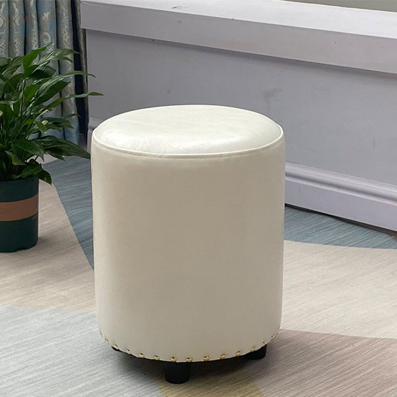 Modern PU Leather Pouf Chair Plain Cylinder Shape Nailhead Trim Sherpa Pouf 13"L x 13"W x 16"H White 1 Piece Clearhalo 'furn' 'furn_ottomans_poufs' 'Furniture' 'Living Room Furniture' 'Ottomans & Poufs' 'ottomans_poufs' 5943393