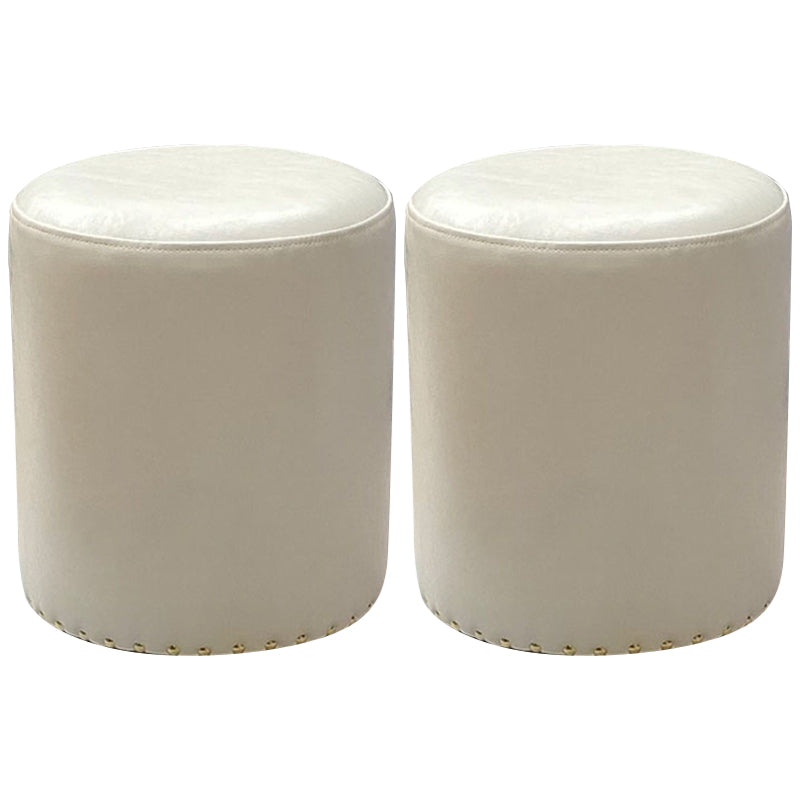 Modern PU Leather Pouf Chair Plain Cylinder Shape Nailhead Trim Sherpa Pouf 13"L x 13"W x 16"H White 2 Piece Set Clearhalo 'furn' 'furn_ottomans_poufs' 'Furniture' 'Living Room Furniture' 'Ottomans & Poufs' 'ottomans_poufs' 5943394