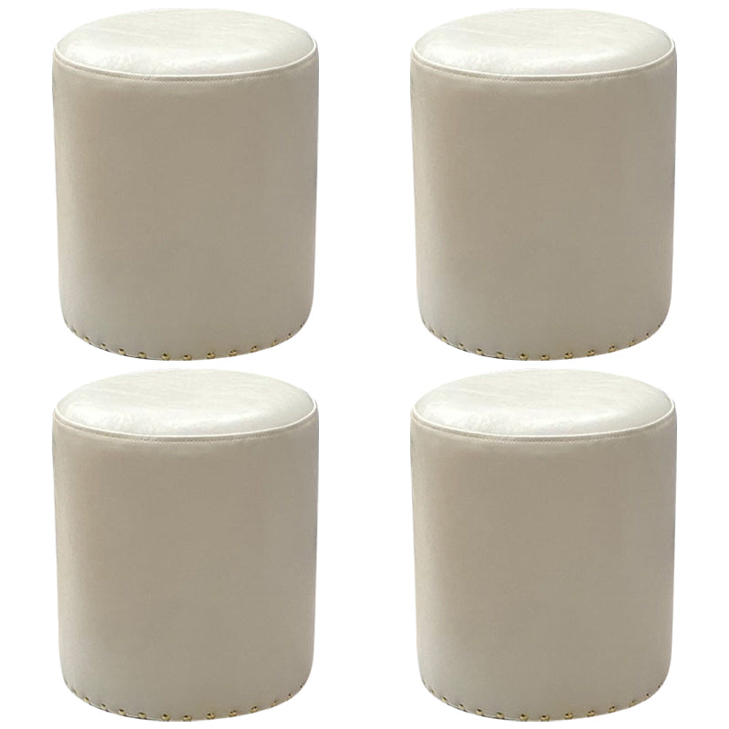 Modern PU Leather Pouf Chair Plain Cylinder Shape Nailhead Trim Sherpa Pouf 13"L x 13"W x 16"H White 4 Piece Set Clearhalo 'furn' 'furn_ottomans_poufs' 'Furniture' 'Living Room Furniture' 'Ottomans & Poufs' 'ottomans_poufs' 5943395