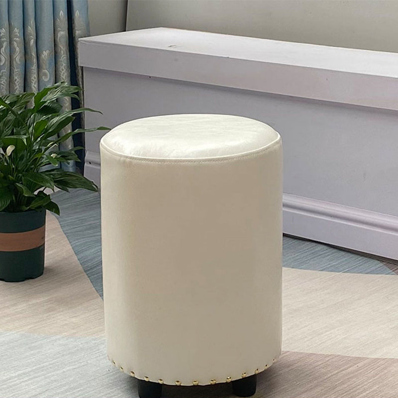 Modern PU Leather Pouf Chair Plain Cylinder Shape Nailhead Trim Sherpa Pouf 13"L x 13"W x 18"H White 1 Piece Clearhalo 'furn' 'furn_ottomans_poufs' 'Furniture' 'Living Room Furniture' 'Ottomans & Poufs' 'ottomans_poufs' 5943396