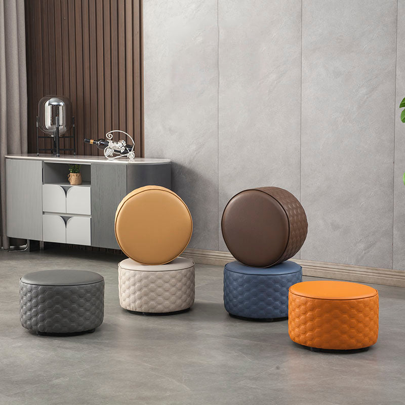 Stylish PU Ottoman Solid Color Water Resistant Round Footstool Ottoman Clearhalo 'furn' 'furn_ottomans_poufs' 'Furniture' 'Living Room Furniture' 'Ottomans & Poufs' 'ottomans_poufs' 5943460