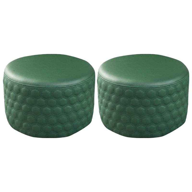 Stylish PU Ottoman Solid Color Water Resistant Round Footstool Ottoman Green 2 Piece Set Clearhalo 'furn' 'furn_ottomans_poufs' 'Furniture' 'Living Room Furniture' 'Ottomans & Poufs' 'ottomans_poufs' 5943462