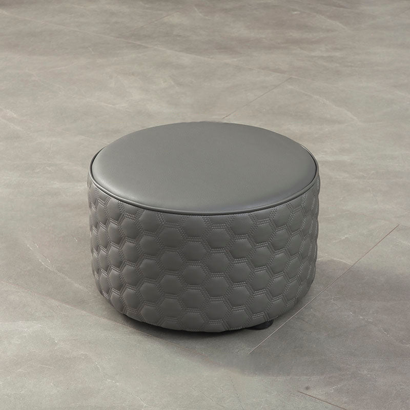 Stylish PU Ottoman Solid Color Water Resistant Round Footstool Ottoman Dark Gray 1 Piece Clearhalo 'furn' 'furn_ottomans_poufs' 'Furniture' 'Living Room Furniture' 'Ottomans & Poufs' 'ottomans_poufs' 5943466