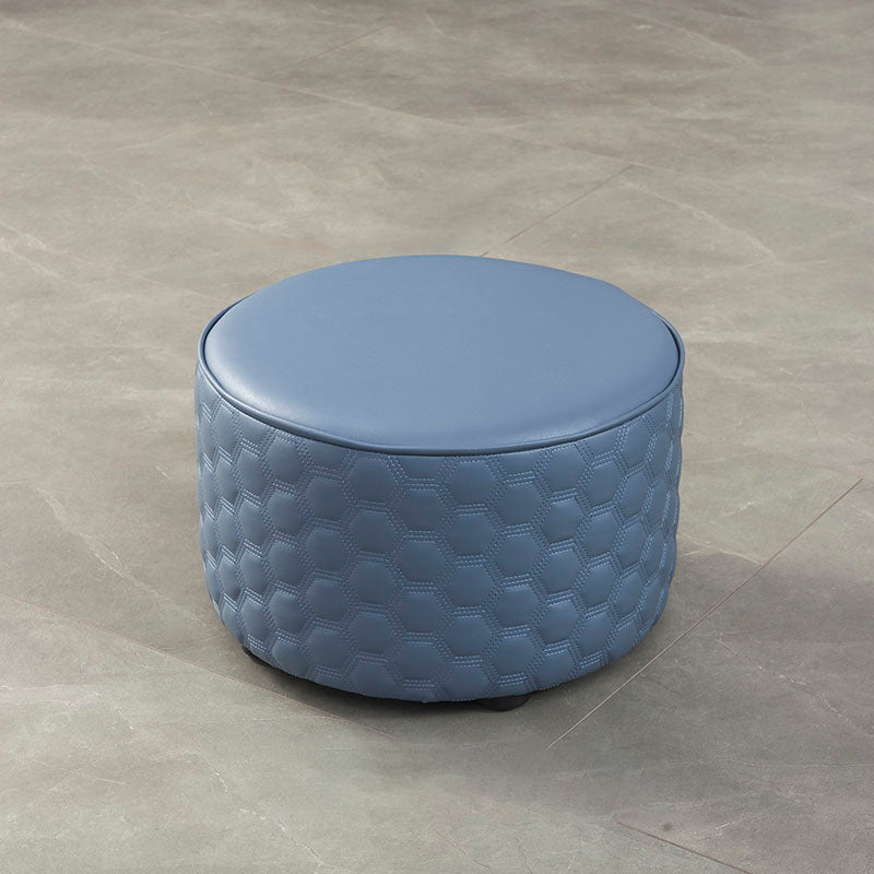 Stylish PU Ottoman Solid Color Water Resistant Round Footstool Ottoman Blue 1 Piece Clearhalo 'furn' 'furn_ottomans_poufs' 'Furniture' 'Living Room Furniture' 'Ottomans & Poufs' 'ottomans_poufs' 5943473