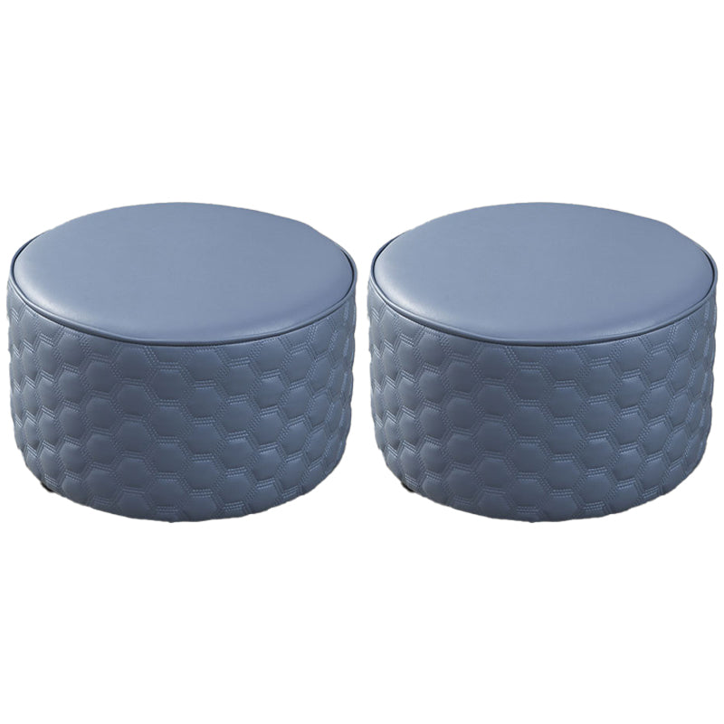 Stylish PU Ottoman Solid Color Water Resistant Round Footstool Ottoman Blue 2 Piece Set Clearhalo 'furn' 'furn_ottomans_poufs' 'Furniture' 'Living Room Furniture' 'Ottomans & Poufs' 'ottomans_poufs' 5943474