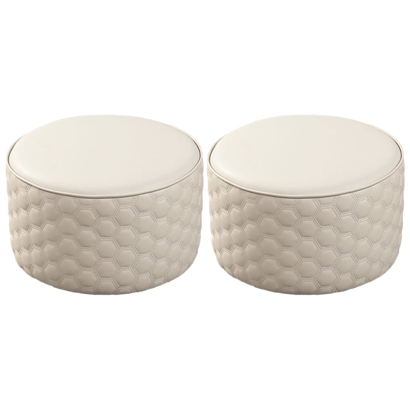 Stylish PU Ottoman Solid Color Water Resistant Round Footstool Ottoman Light Gray 2 Piece Set Clearhalo 'furn' 'furn_ottomans_poufs' 'Furniture' 'Living Room Furniture' 'Ottomans & Poufs' 'ottomans_poufs' 5943480