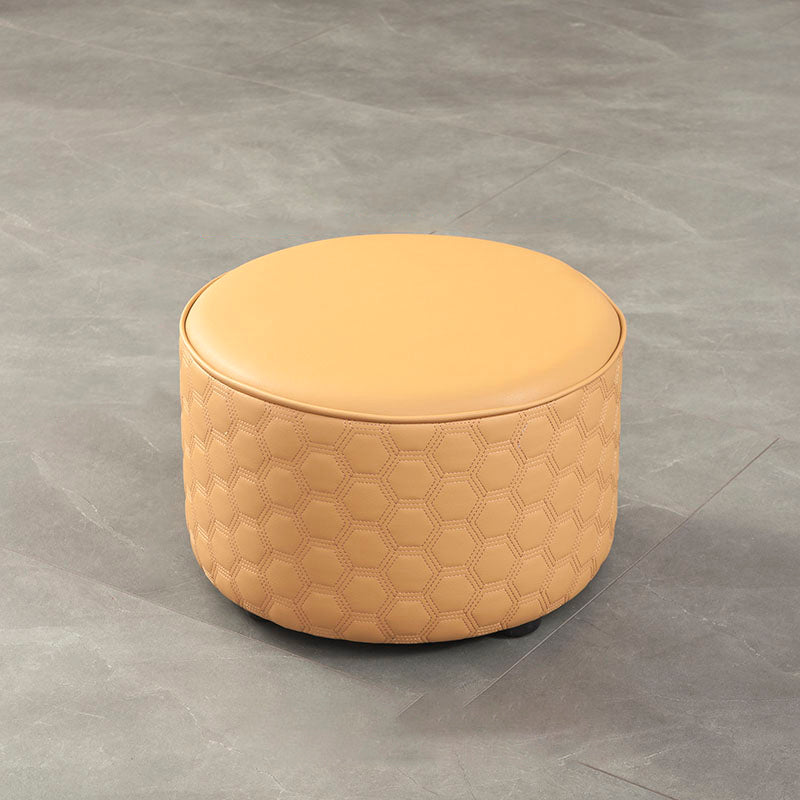 Stylish PU Ottoman Solid Color Water Resistant Round Footstool Ottoman Yellow 1 Piece Clearhalo 'furn' 'furn_ottomans_poufs' 'Furniture' 'Living Room Furniture' 'Ottomans & Poufs' 'ottomans_poufs' 5943489