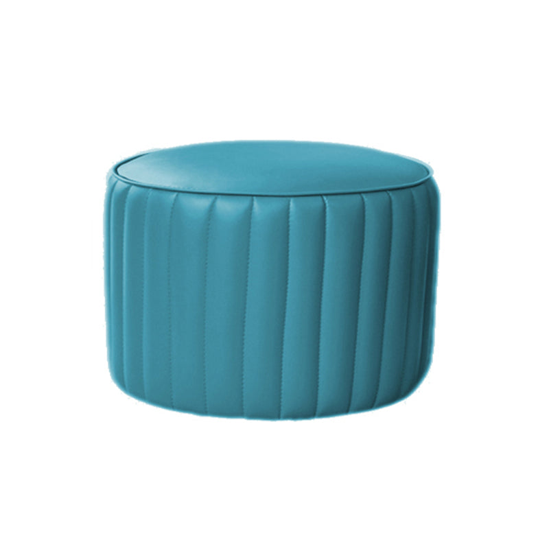 Modern Water Resistant Pouf Pure Color Round Leather Indoor Pouf Peacock Blue 1 Piece Clearhalo 'furn' 'furn_ottomans_poufs' 'Furniture' 'Living Room Furniture' 'Ottomans & Poufs' 'ottomans_poufs' 5943497