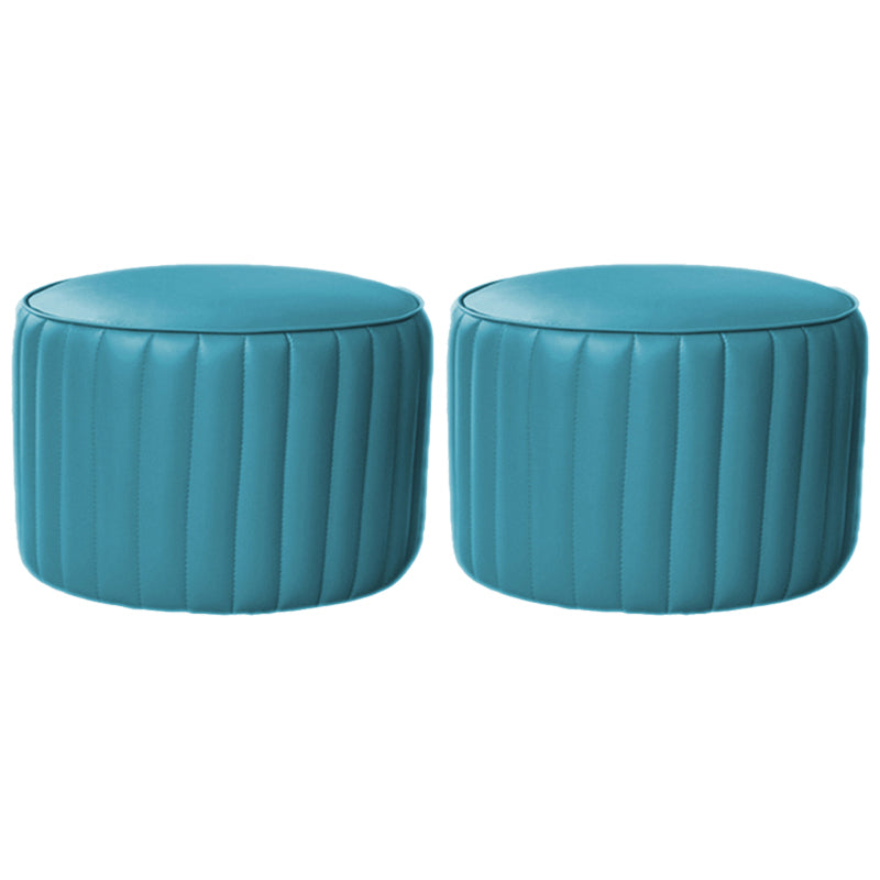 Modern Water Resistant Pouf Pure Color Round Leather Indoor Pouf Peacock Blue 2 Piece Set Clearhalo 'furn' 'furn_ottomans_poufs' 'Furniture' 'Living Room Furniture' 'Ottomans & Poufs' 'ottomans_poufs' 5943499