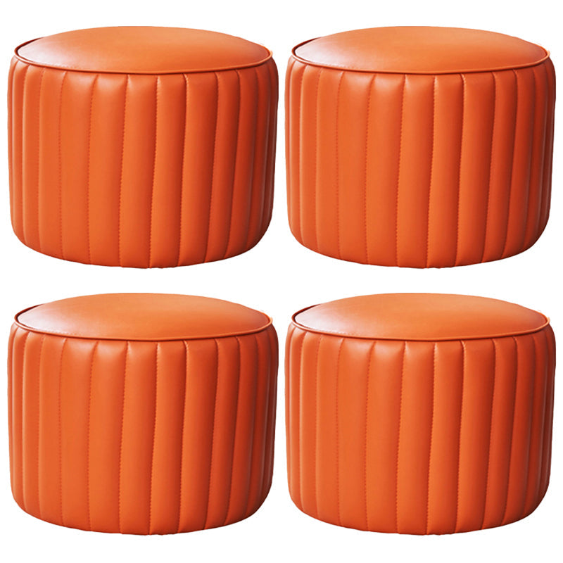 Modern Water Resistant Pouf Pure Color Round Leather Indoor Pouf Orange 4 Piece Set Clearhalo 'furn' 'furn_ottomans_poufs' 'Furniture' 'Living Room Furniture' 'Ottomans & Poufs' 'ottomans_poufs' 5943514