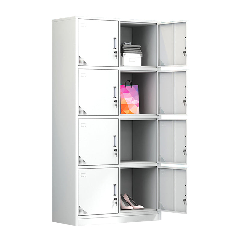 Contemporary Cabinet for Home White Metal Storage Cabinet with Hinged Doors