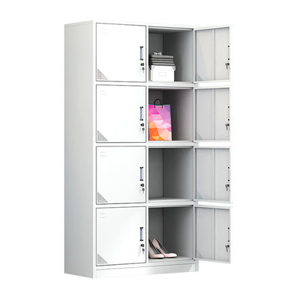 Contemporary Cabinet for Home White Metal Storage Cabinet with Hinged Doors