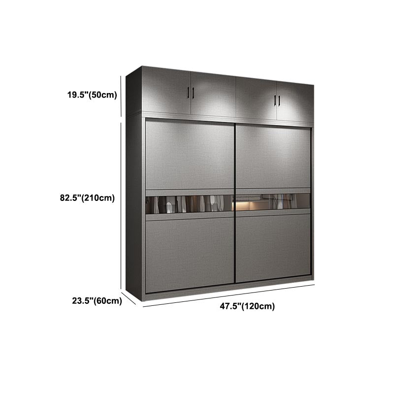 Contemporary Wooden Wardrobe Gray Colour Wardrobe Closet with Sliding Door