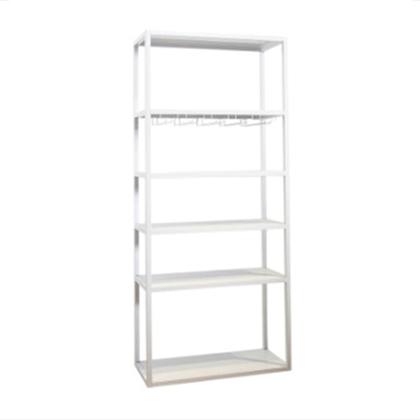 Industrial Floor Wine Shelf Metal Wine Glass Stemware Rack Holder 13.78" Wide Wine Bottle & Glass Rack White Clearhalo 'furn' 'furn_wine_racks' 'Furniture' 'Kitchen & Dining Furniture' 'Wine Racks' 'wine_racks' 5944099