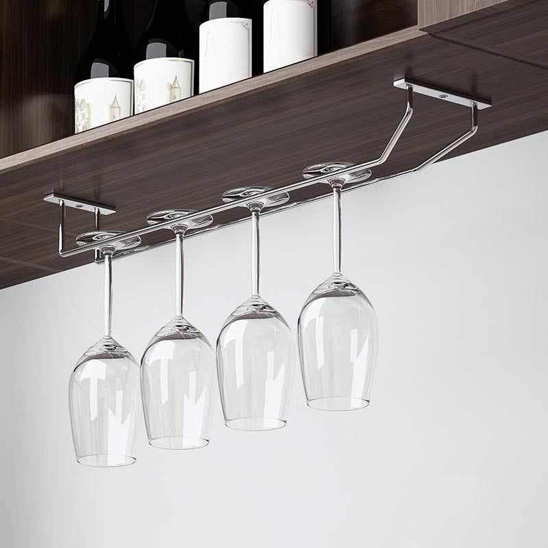 Metal Hanging Wine Glass Rack Modern Glass & Stemware Holder in Chrome 13.8"L x 4.5"W x 2.4"H 1 Piece Clearhalo 'furn' 'furn_wine_racks' 'Furniture' 'Kitchen & Dining Furniture' 'Wine Racks' 'wine_racks' 5944117