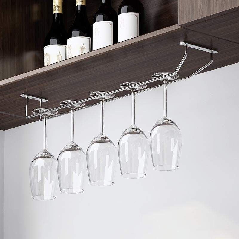 Metal Hanging Wine Glass Rack Modern Glass & Stemware Holder in Chrome 17.7"L x 4.5"W x 2.4"H 1 Piece Clearhalo 'furn' 'furn_wine_racks' 'Furniture' 'Kitchen & Dining Furniture' 'Wine Racks' 'wine_racks' 5944119