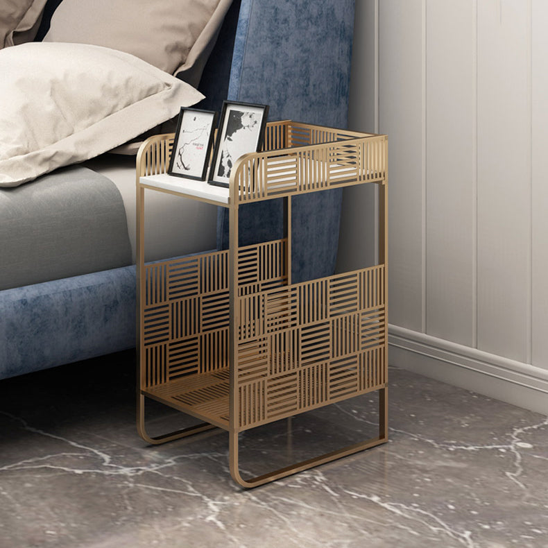 19,69 "Tableau de table de chevet en pierre à 2 étagères Table de nuit ouverte