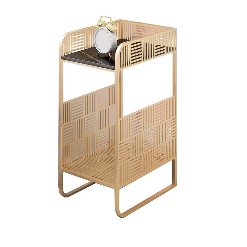 19,69 "Tableau de table de chevet en pierre à 2 étagères Table de nuit ouverte