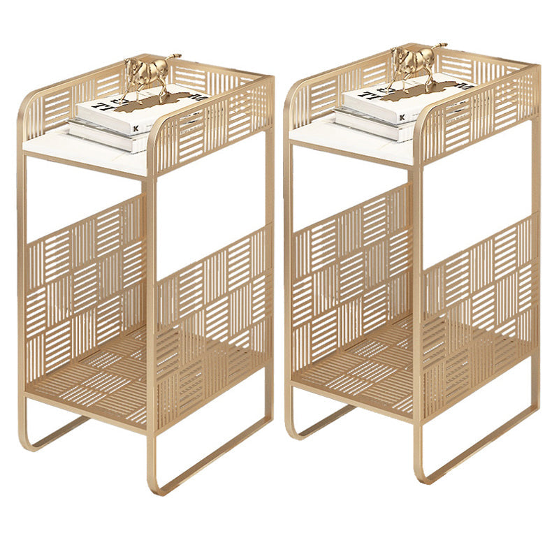 19,69 "Tableau de table de chevet en pierre à 2 étagères Table de nuit ouverte