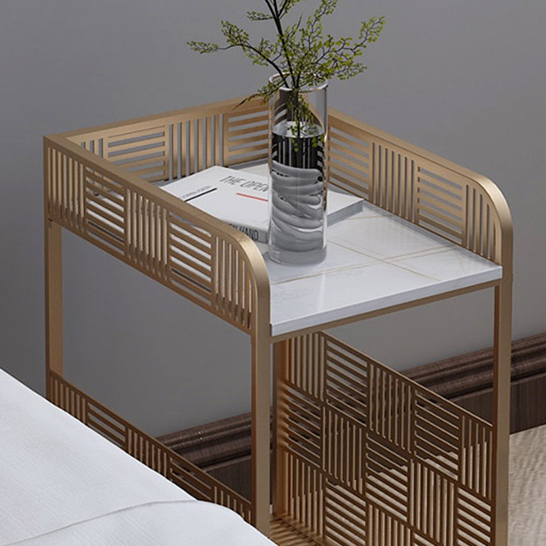 19,69 "Tableau de table de chevet en pierre à 2 étagères Table de nuit ouverte