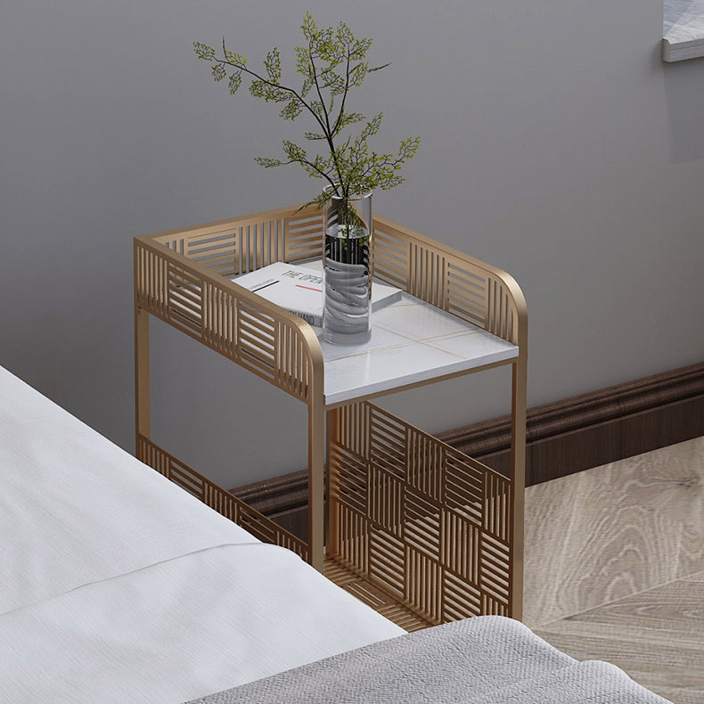 19,69 "Tableau de table de chevet en pierre à 2 étagères Table de nuit ouverte