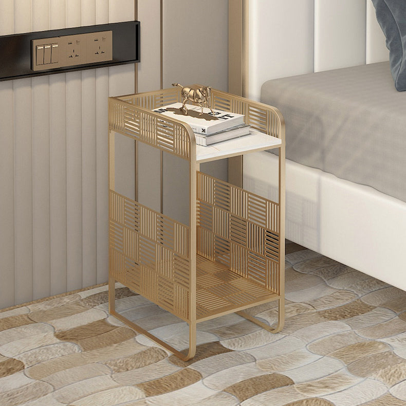 19,69 "Tableau de table de chevet en pierre à 2 étagères Table de nuit ouverte