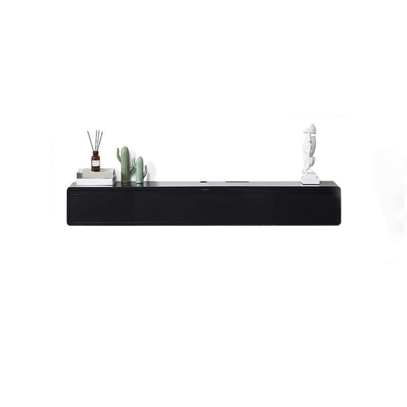 Rubberwood 9.45" D TV Stand Nordic Floating TV Stand with Storage Drawers Black Wood Clearhalo 'furn' 'furn_tv_stands_entertainment_centers' 'Furniture' 'Living Room Furniture' 'TV Stands & Entertainment Centers' 'TV Stands & Media Storage Furniture' 'tv_stands_entertainment_centers' 5944629