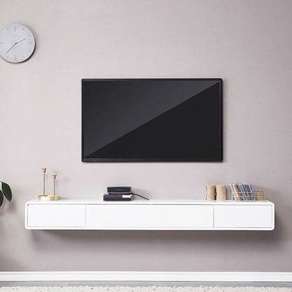 Rubberwood 9.45" D TV Stand Nordic Floating TV Stand with Storage Drawers White Wood Clearhalo 'furn' 'furn_tv_stands_entertainment_centers' 'Furniture' 'Living Room Furniture' 'TV Stands & Entertainment Centers' 'TV Stands & Media Storage Furniture' 'tv_stands_entertainment_centers' 5944630