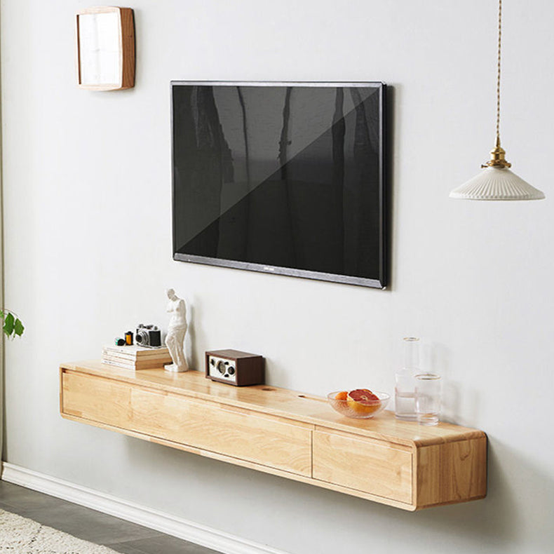 Rubberwood 9.45" D TV Stand Nordic Floating TV Stand with Storage Drawers Wood Wood Clearhalo 'furn' 'furn_tv_stands_entertainment_centers' 'Furniture' 'Living Room Furniture' 'TV Stands & Entertainment Centers' 'TV Stands & Media Storage Furniture' 'tv_stands_entertainment_centers' 5944632