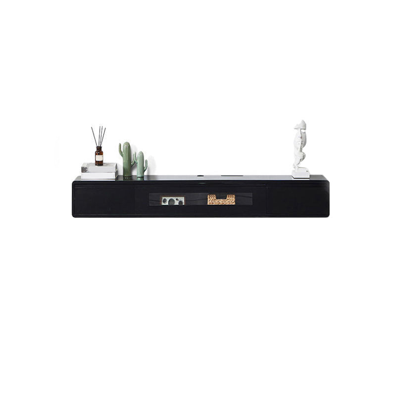 Rubberwood 9.45" D TV Stand Nordic Floating TV Stand with Storage Drawers Black Glass Clearhalo 'furn' 'furn_tv_stands_entertainment_centers' 'Furniture' 'Living Room Furniture' 'TV Stands & Entertainment Centers' 'TV Stands & Media Storage Furniture' 'tv_stands_entertainment_centers' 5944633