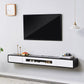 Rubberwood 9.45" D TV Stand Nordic Floating TV Stand with Storage Drawers Black-White Glass Clearhalo 'furn' 'furn_tv_stands_entertainment_centers' 'Furniture' 'Living Room Furniture' 'TV Stands & Entertainment Centers' 'TV Stands & Media Storage Furniture' 'tv_stands_entertainment_centers' 5944634