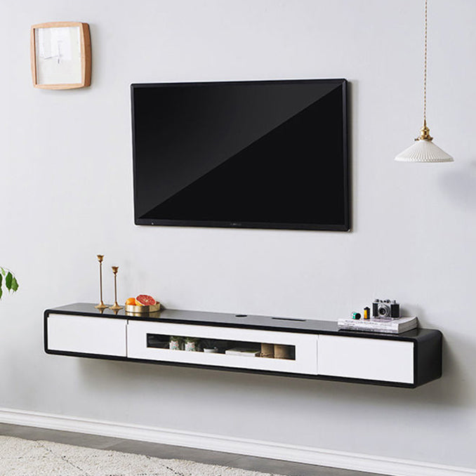 Rubberwood 9.45" D TV Stand Nordic Floating TV Stand with Storage Drawers Black-White Glass Clearhalo 'furn' 'furn_tv_stands_entertainment_centers' 'Furniture' 'Living Room Furniture' 'TV Stands & Entertainment Centers' 'TV Stands & Media Storage Furniture' 'tv_stands_entertainment_centers' 5944634