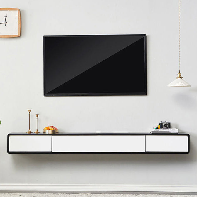 Rubberwood 9.45" D TV Stand Nordic Floating TV Stand with Storage Drawers Black-White Wood Clearhalo 'furn' 'furn_tv_stands_entertainment_centers' 'Furniture' 'Living Room Furniture' 'TV Stands & Entertainment Centers' 'TV Stands & Media Storage Furniture' 'tv_stands_entertainment_centers' 5944635